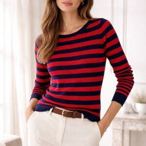 Qi Cashmere Long Sleeve Women's Striped Sweater Size Medium